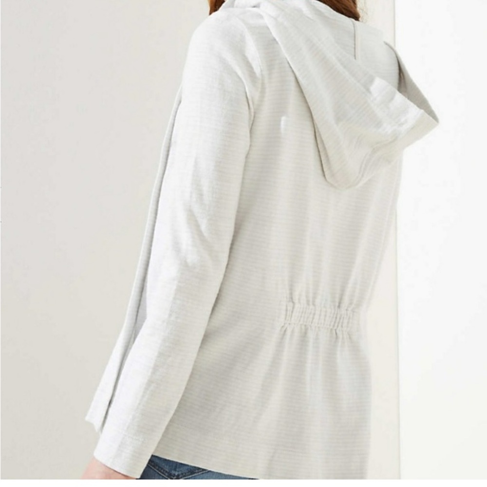 LOFT Soft Gray Striped Hooded Sweater - Picture 2 of 5